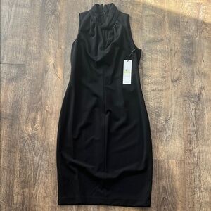 Women’s Black Sleeveless Dress with High Neck and Cutout